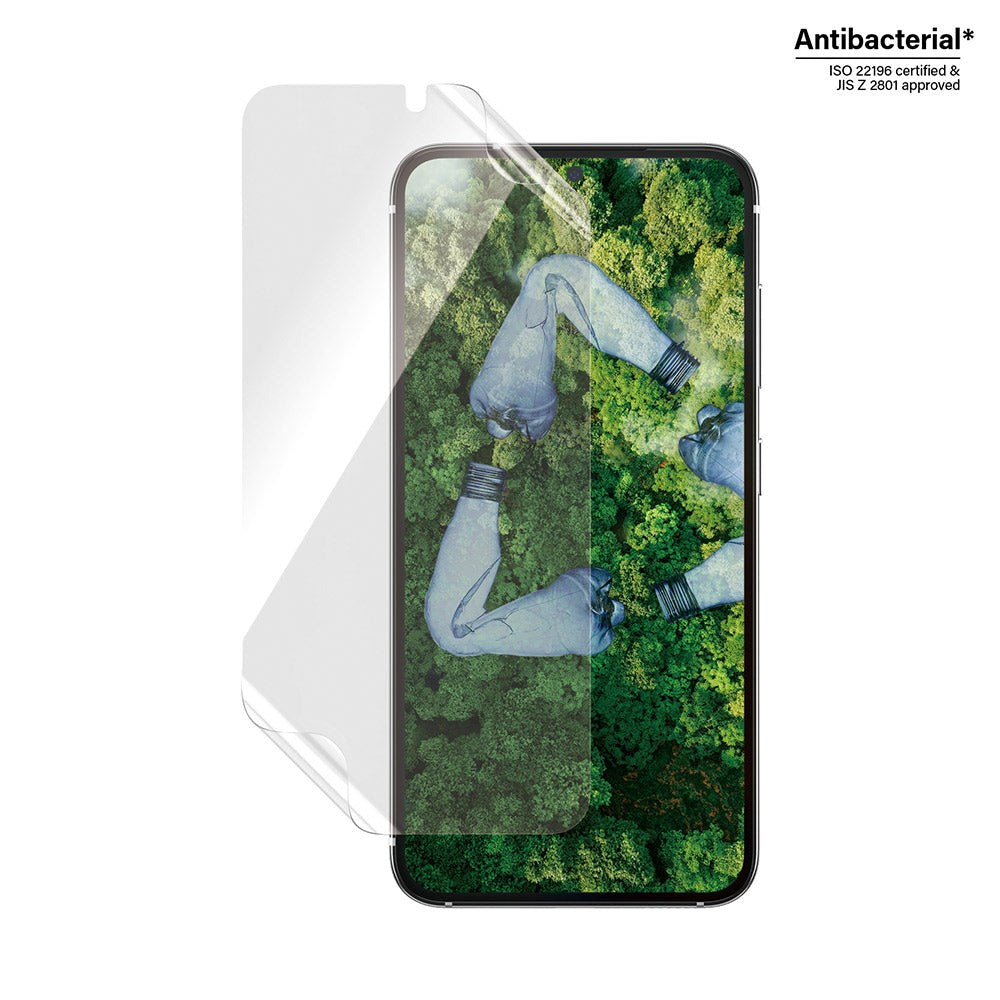 Samsung Galaxy S23 PanzerGlass Matrix Hybrid Glass AntiBacterial Ultra Wide Fit Skjermbeskyttelse - AlignerKit - Platinum Strength - Transparent