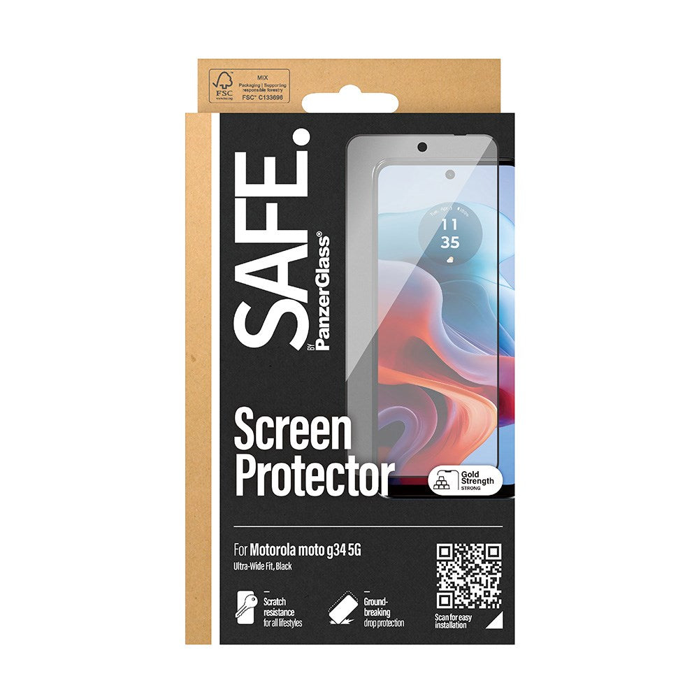 Motorola Moto G34 Safe By PanzerGlass® Ultra-Wide Fit Beskyttelsesglass - Case Friendly - Gold Strength - Svart Kant