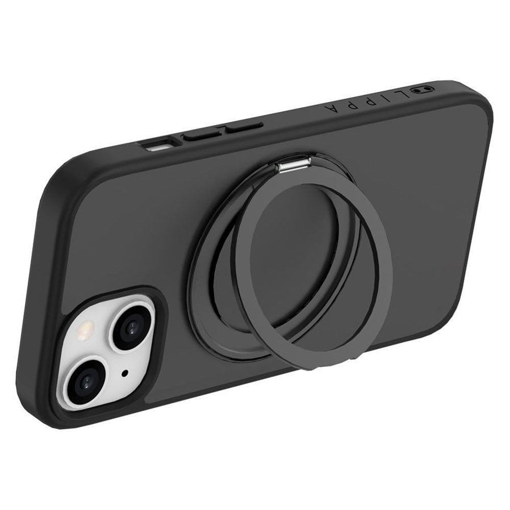 iPhone 15 Lippa Hybrid Plast Deksel med 360 Roterende Kickstand – MagSafe Kompatibelt – Matt / Svart
