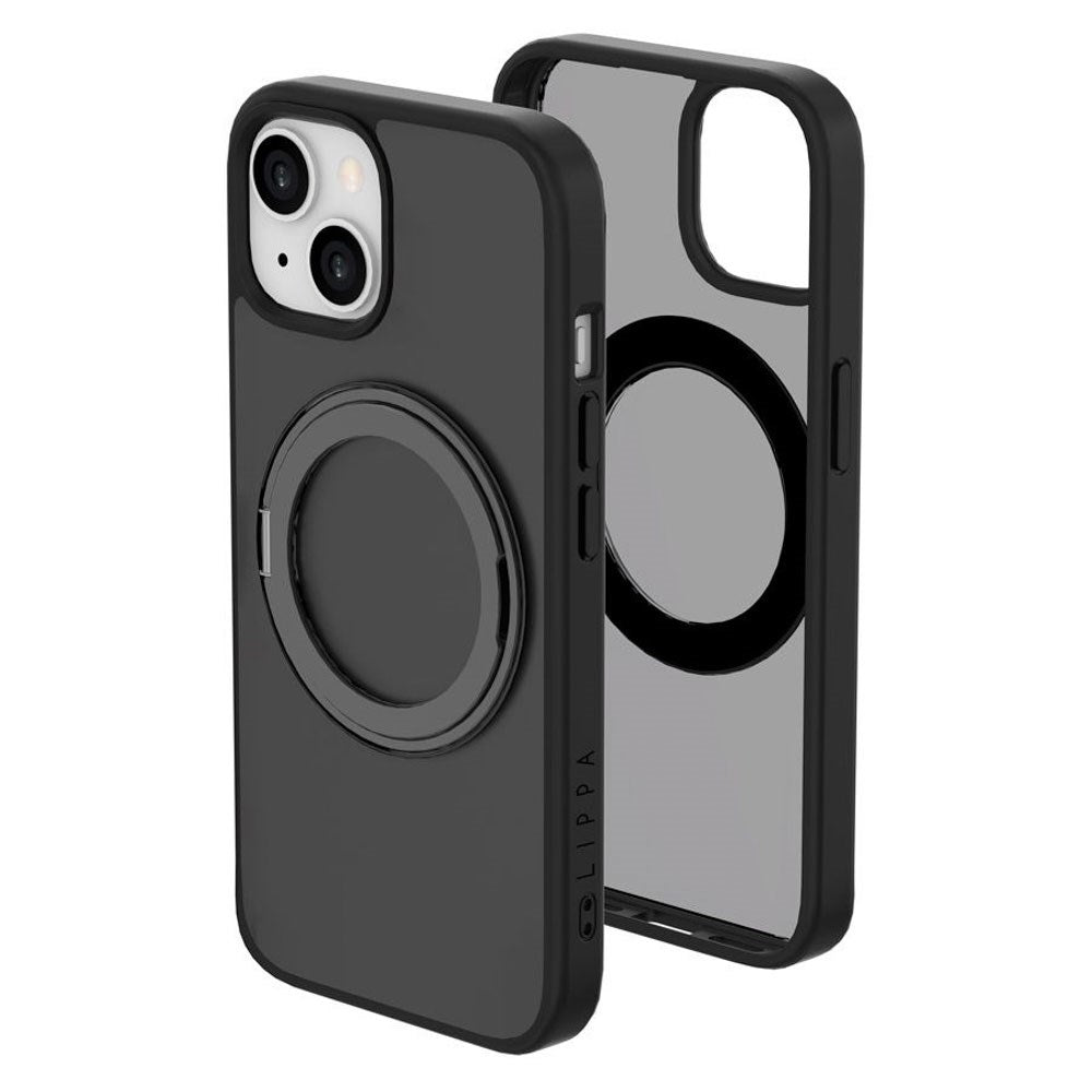 iPhone 15 Lippa Hybrid Plast Deksel med 360 Roterende Kickstand – MagSafe Kompatibelt – Matt / Svart