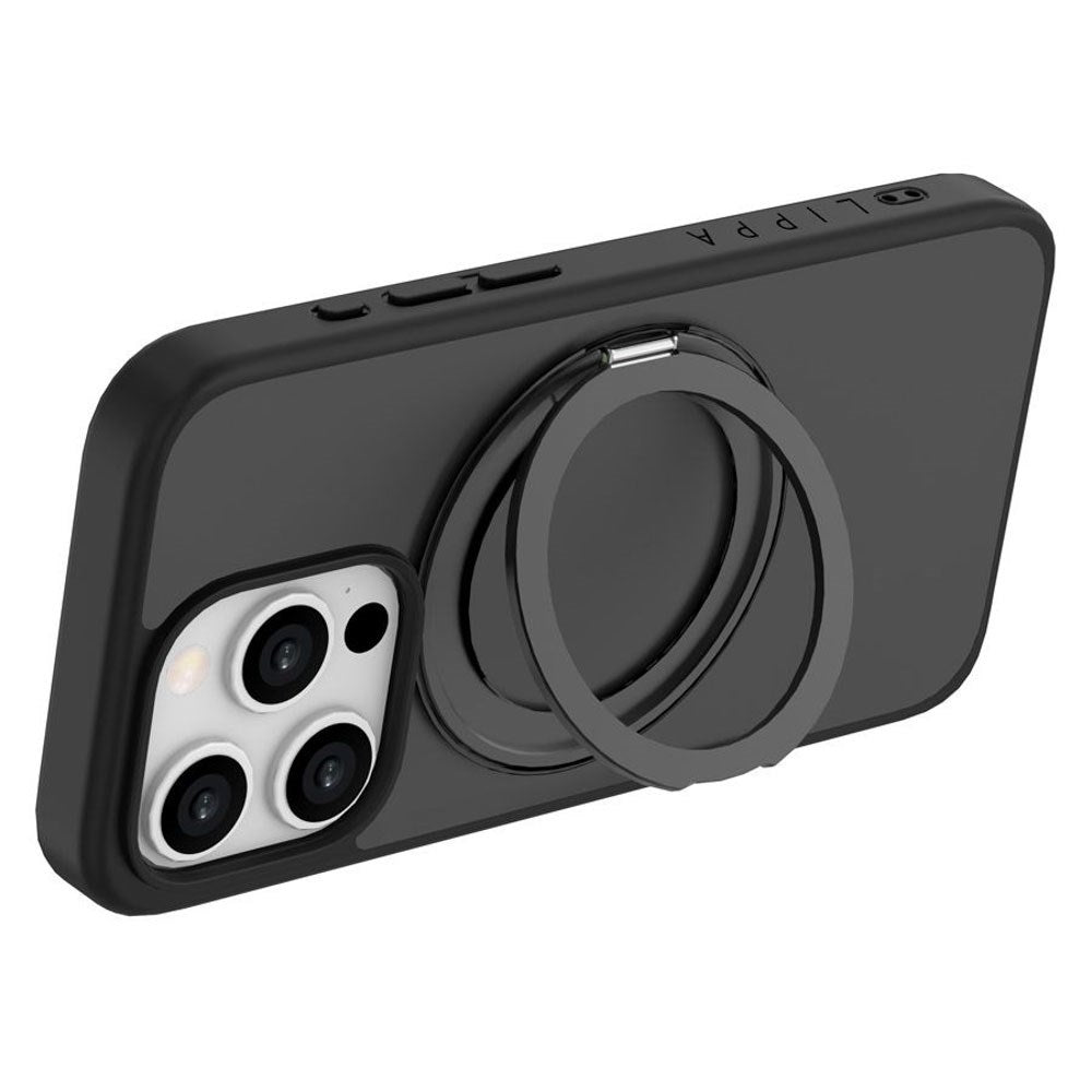 iPhone 15 Pro Lippa Hybrid Plast Deksel med 360 Roterende Kickstand – MagSafe Kompatibelt – Matt / Svart