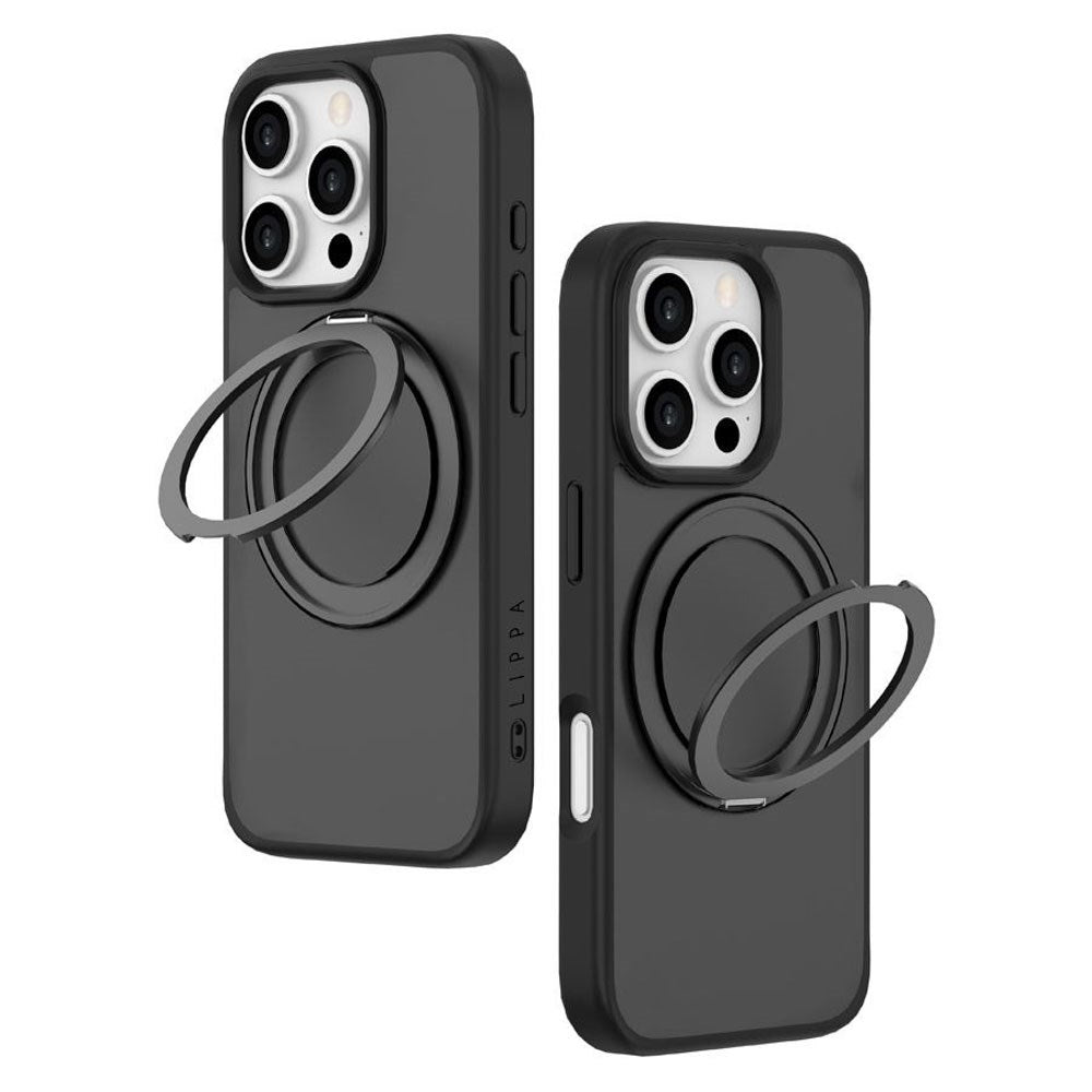 iPhone 16 Pro Lippa Hybrid Plast Deksel med 360 Roterende Kickstand – MagSafe Kompatibelt – Matt / Svart