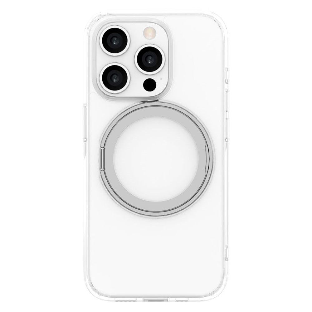 iPhone 15 Pro Lippa Hybrid Plast Deksel med 360 Roterende Kickstand – MagSafe Kompatibelt – Gjennomsiktig / Sølv
