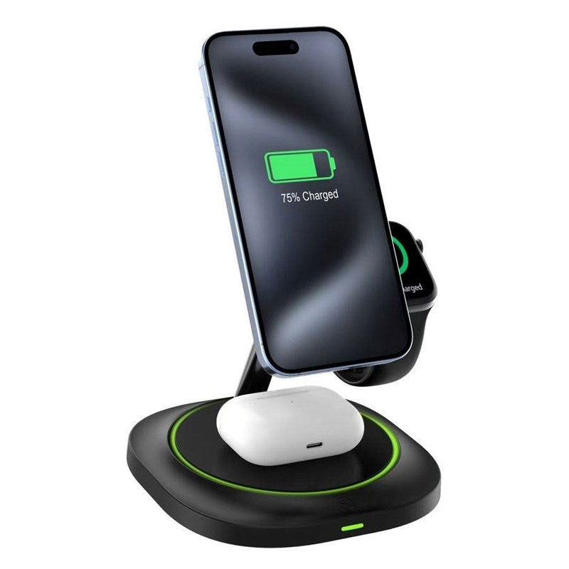 Lippa 3-i-1 Trådløs Lader med 15W & USB-C – MagSafe / Qi-kompatibel – Svart