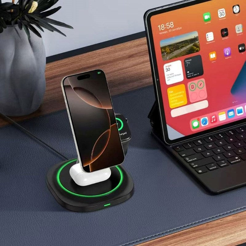 Lippa 3-i-1 Trådløs Lader med 15W & USB-C – MagSafe / Qi-kompatibel – Svart