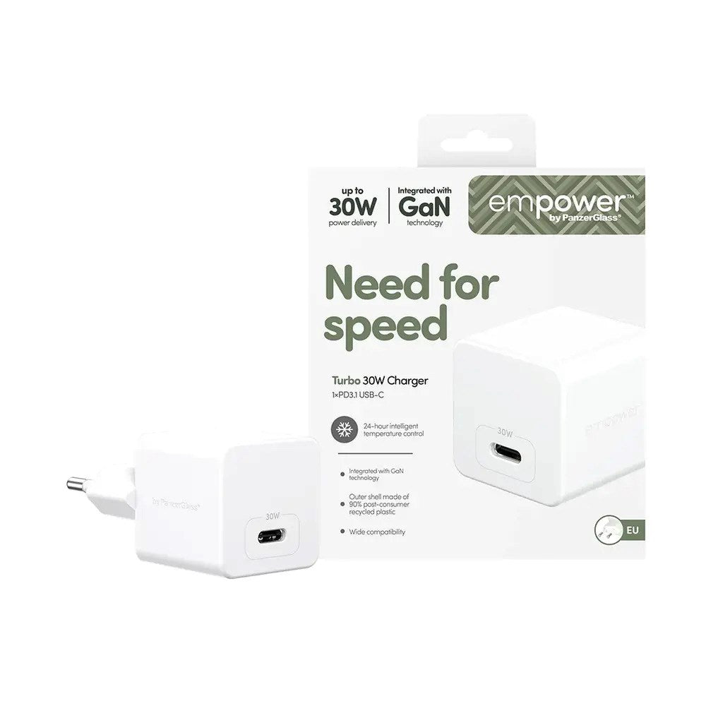 empower by PanzerGlass Turbo 30W Vegglader m. 1x USB-C – Silver White