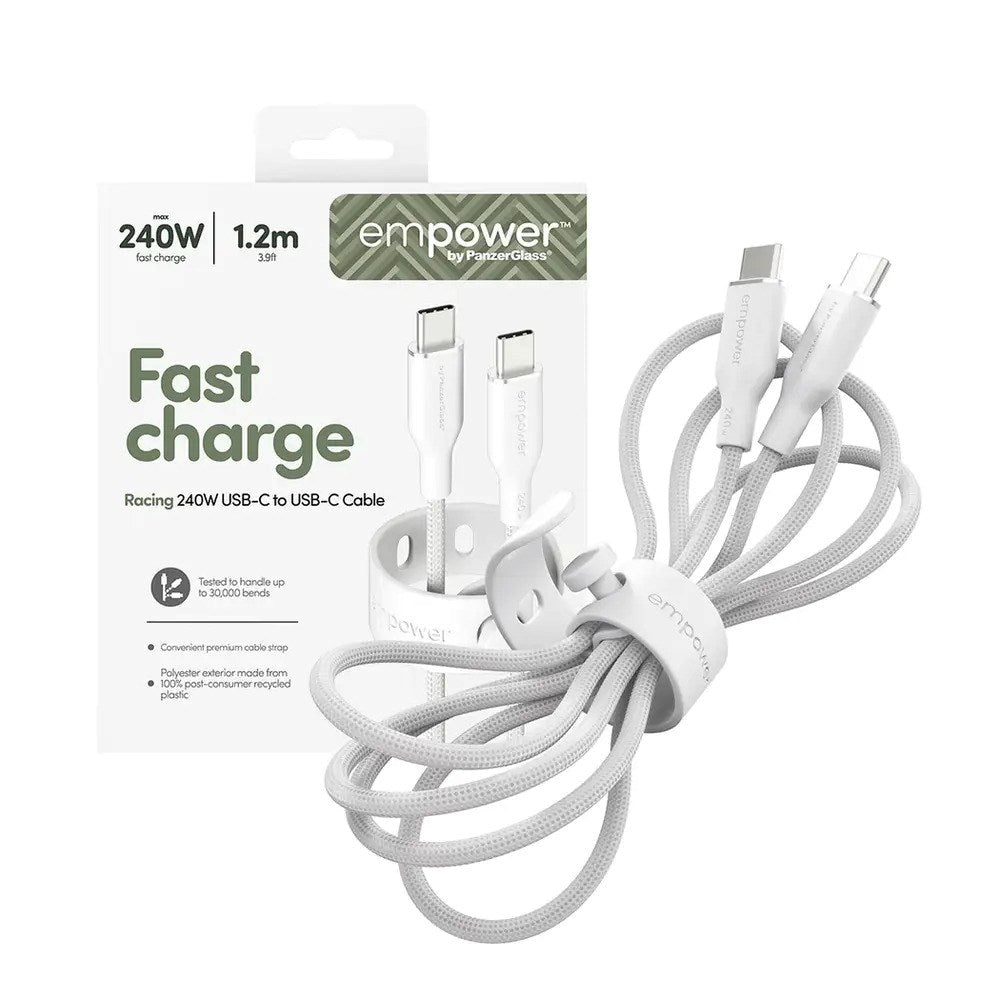 empower by PanzerGlass Racing 240W USB-C til USB-C Kabel – 1.2m – Silver White