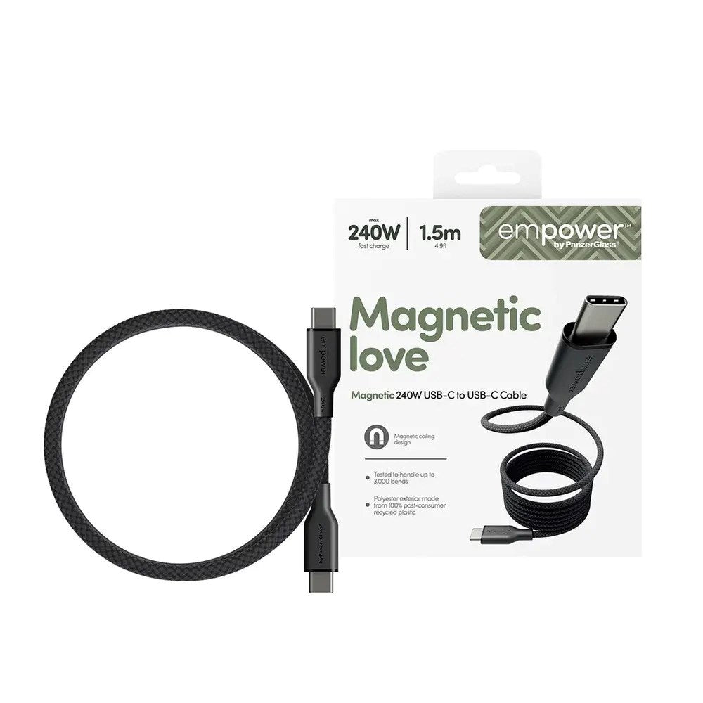 empower by PanzerGlass Magnetic 240W USB-C til USB-C Kabel – 1.5m – Space Black