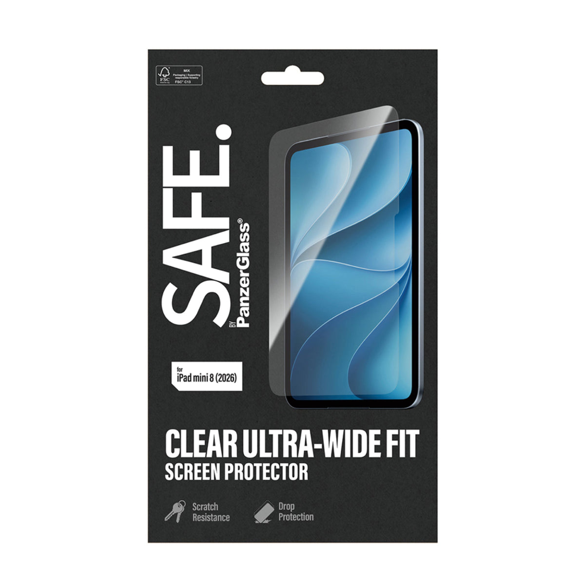 iPad Mini (2026) 8. Gen. SAFE. fra PanzerGlass Ultra-Wide Fit Skjermbeskyttelse i Herdet Glass - Gjennomsiktig