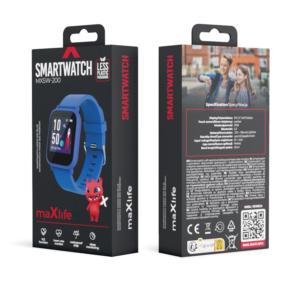 Maxlife MXSW-200 Smartwatch m. Pulsmåler & Vanntett - Blå