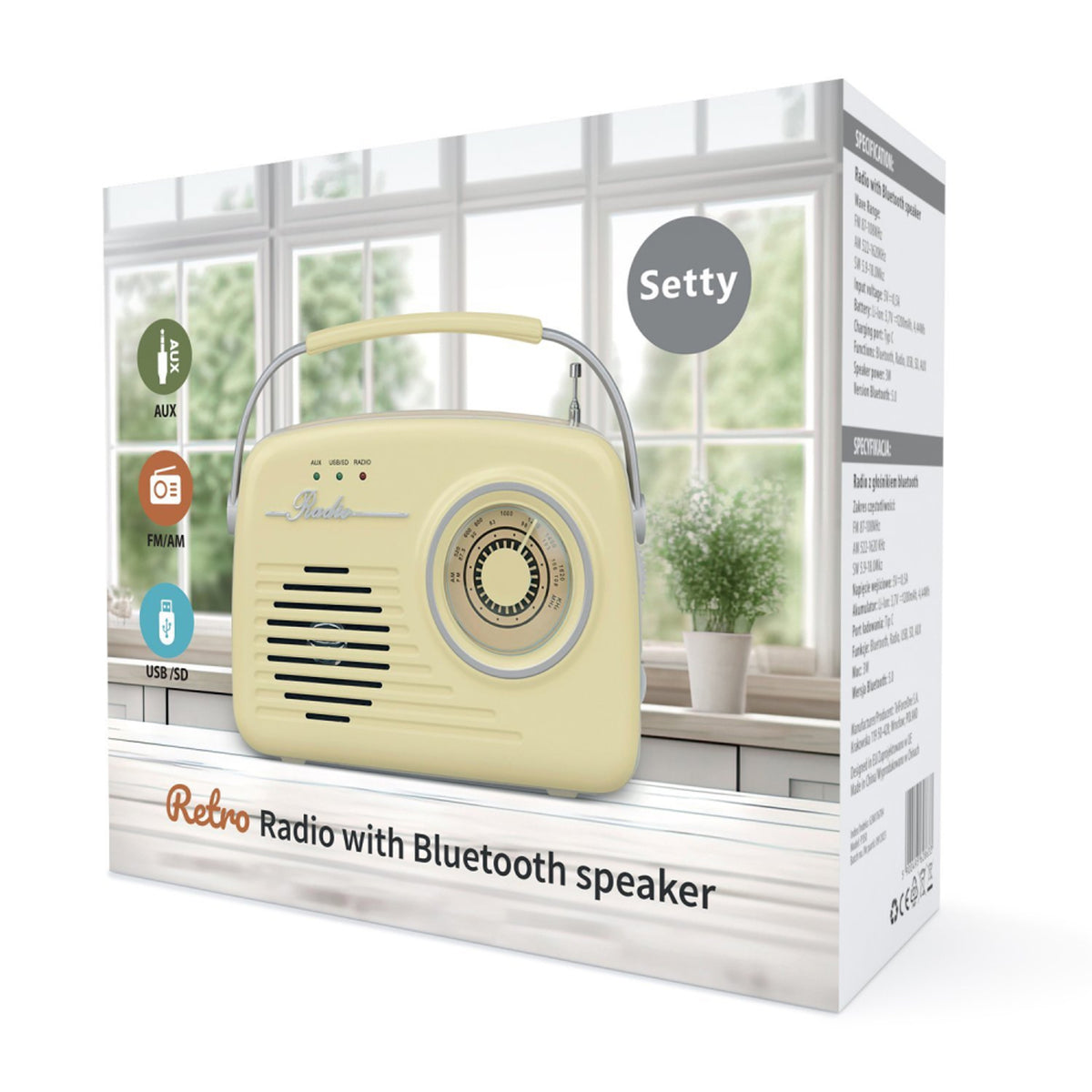 Setty Retro Bluetooth Høyttaler m. Radio - Beige