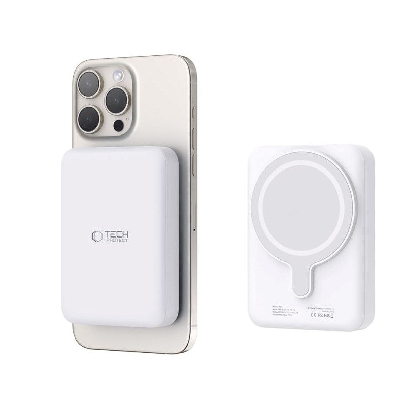 Tech-Protect LifeMag Trådløs Powerbank 10000 mAh - MagSafe Kompatibel - Hvit