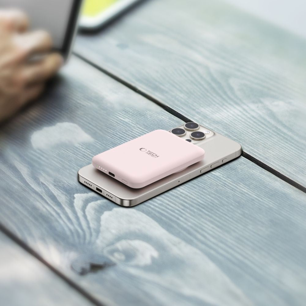 Tech-Protect LifeMag Trådløs Powerbank 5000 mAh - MagSafe Kompatibel - Rosa