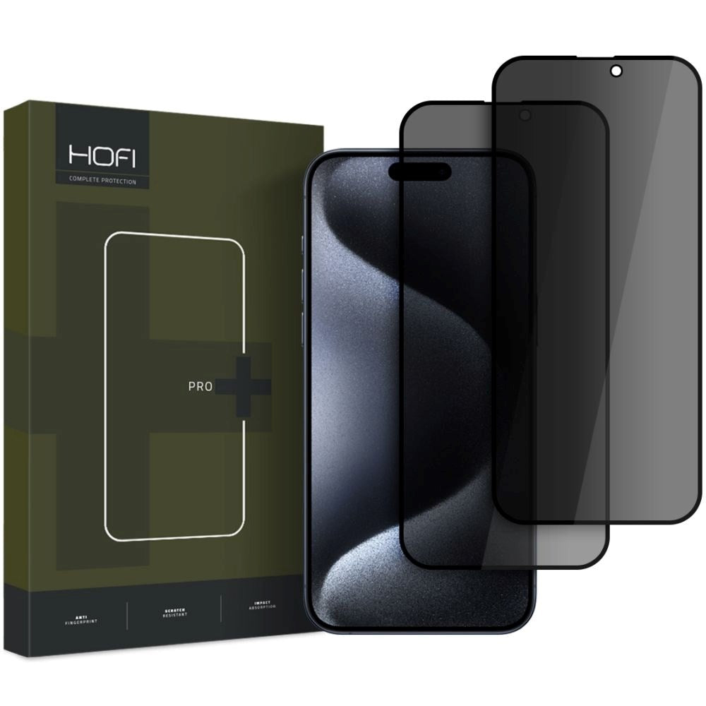 iPhone 17 Pro / 16 Pro Hofi Glass Pro+ Skjermbeskyttelse med Privacy - Case Friendly - 2-Pak - Svart Kant