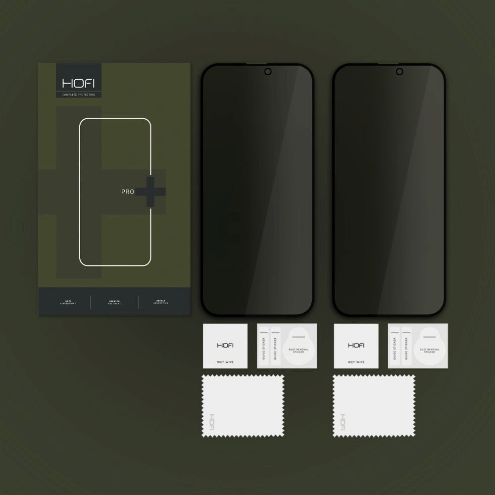 iPhone 17 Pro Max / 16 Pro Max Hofi Glass Pro+ Skjermbeskyttelse med Privacy - Case Friendly - 2-Pak - Svart Kant