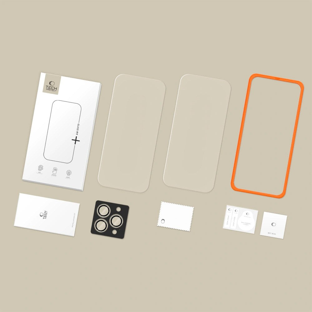 iPhone 17 Pro / 16 Pro Tech-Protect Easy Set+ Beskyttelsessett m. Skjermbeskyttelsesglass & Kameralinsebeskyttelsesglass - Gjennomsiktig