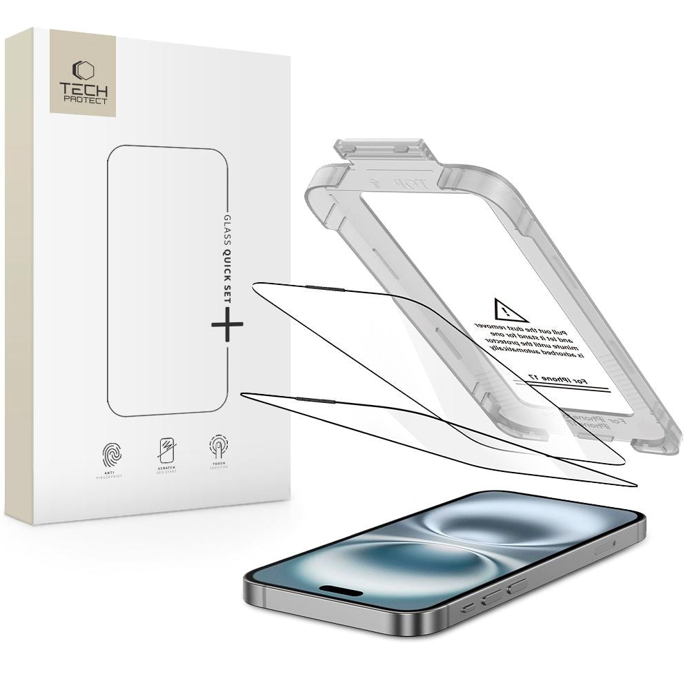 iPhone 17 Tech-Protect Quick Set+ Skjermbeskyttelsesglass - 2 stk - Gjennomsiktig / Svart Kant