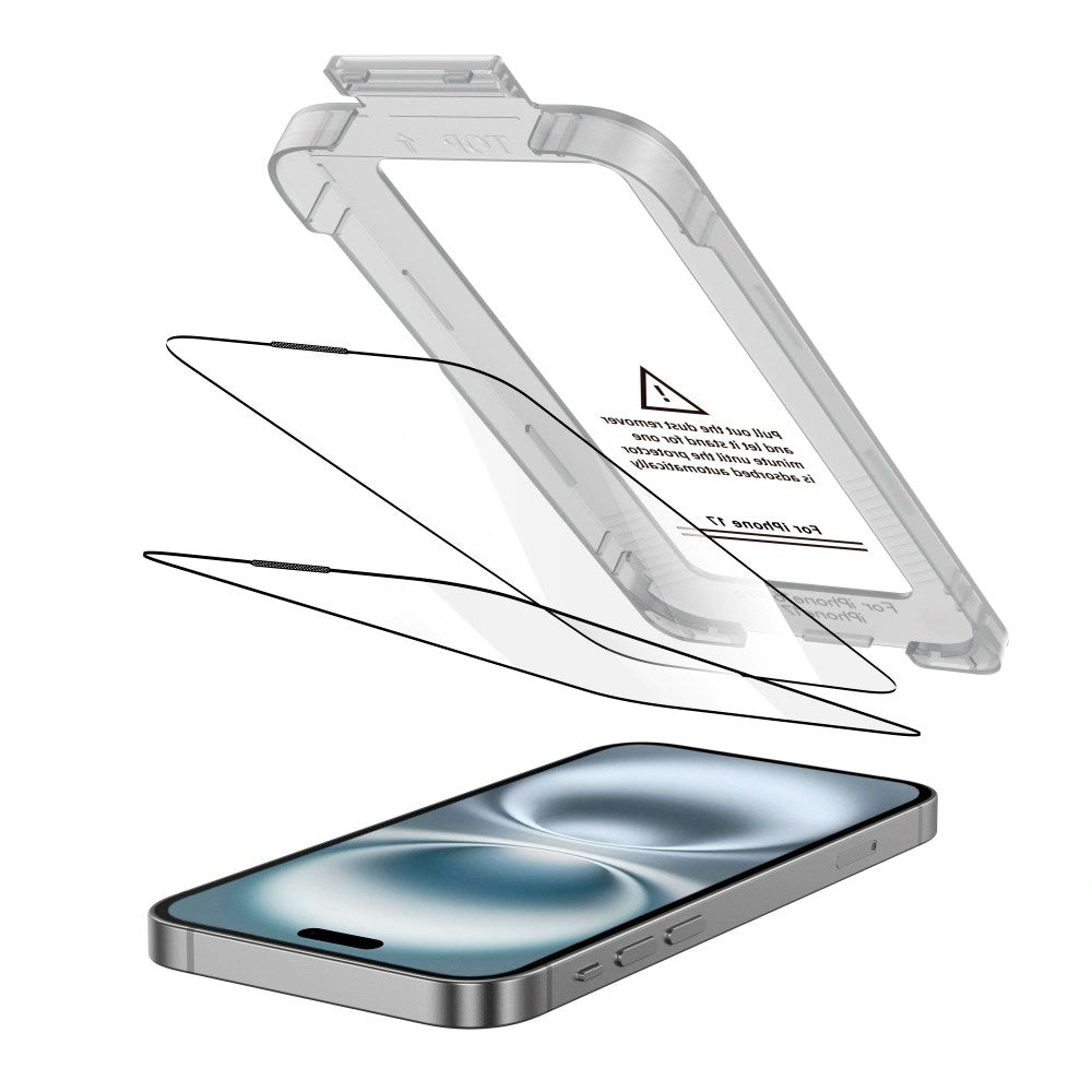 iPhone 17 Tech-Protect Quick Set+ Skjermbeskyttelsesglass - 2 stk - Gjennomsiktig / Svart Kant