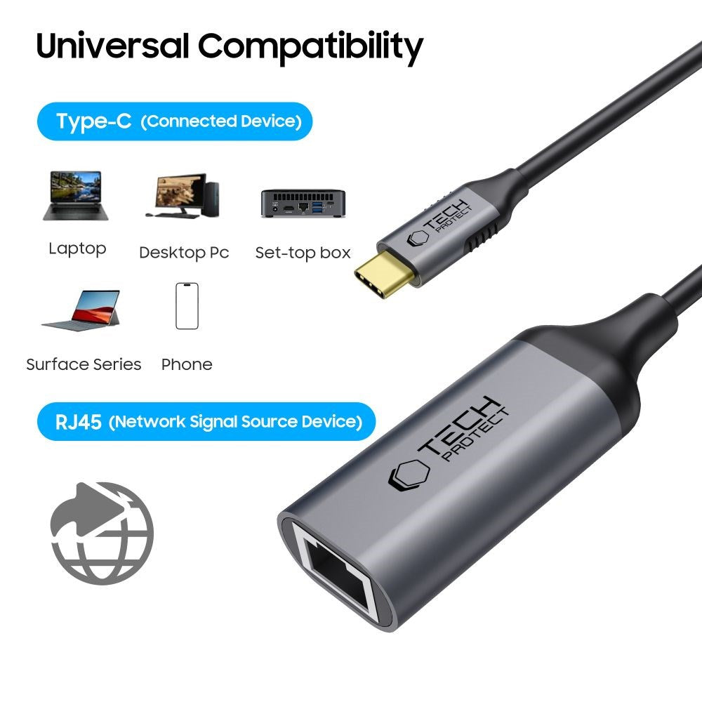 USB-C til Ethernet RJ45 Adapter Tech-Protect Ultraboost - 1000Mbps - Svart
