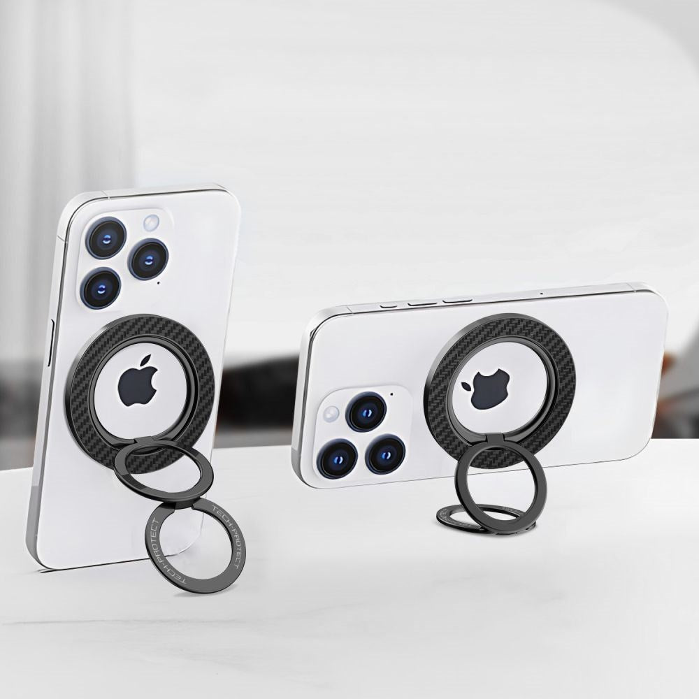 Tech-Protect MagSafe Ringholder for Mobil med Karbondesign – MagSafe Kompatibel – Svart