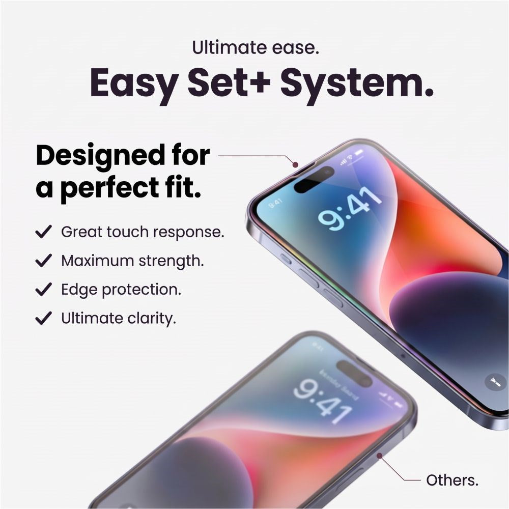 iPhone 18 Pro Tech-Protect Easy Set+ 3-i-1 Beskyttelsessett med Herdet Skjermbeskyttelsesglass og Kameralinsbeskyttelsesglass - Gjennomsiktig