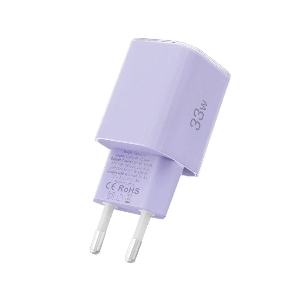 Tech-Protect 33W Vegglader m. 1x USB-A & 1x USB-C - Lilla