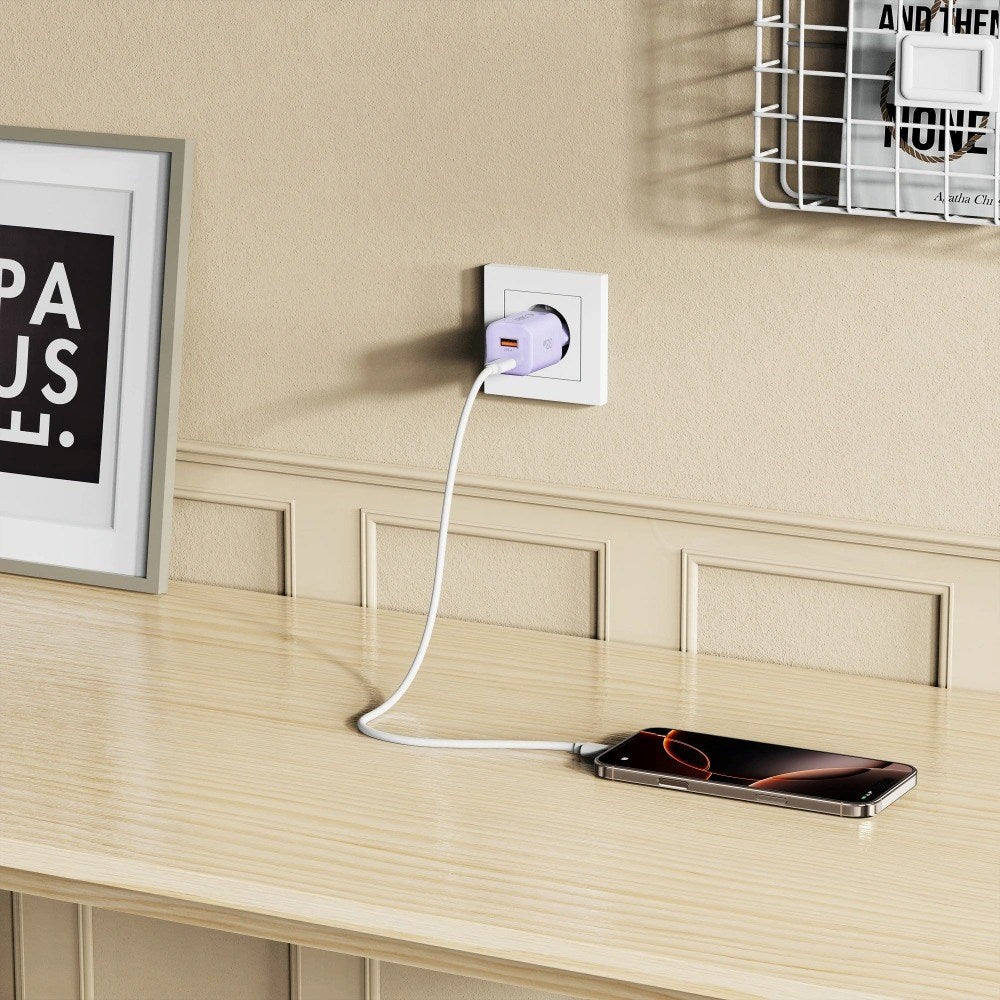 Tech-Protect 33W Vegglader m. 1x USB-A & 1x USB-C - Lilla