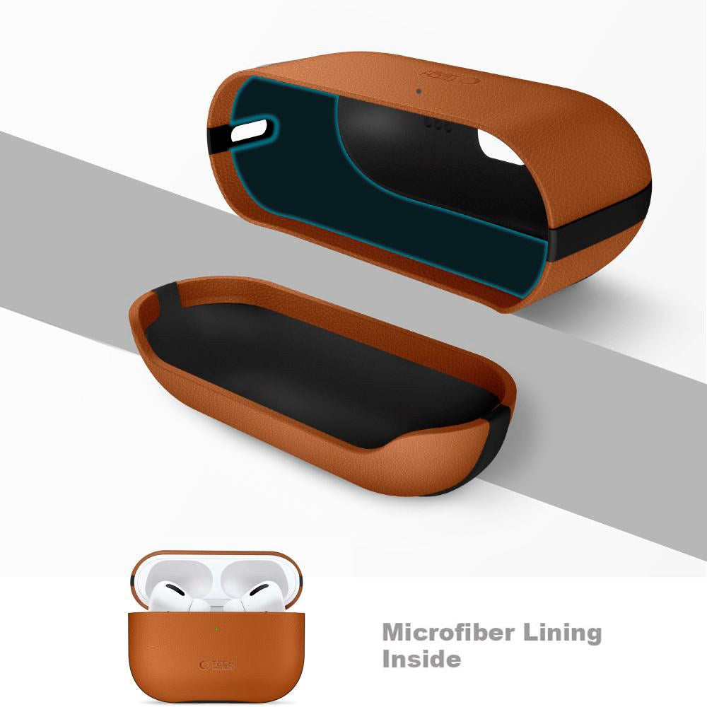 Apple AirPods Pro (3. gen.) Tech-Protect NaturalFit Kunstskinn Deksel m. Rem - Brun