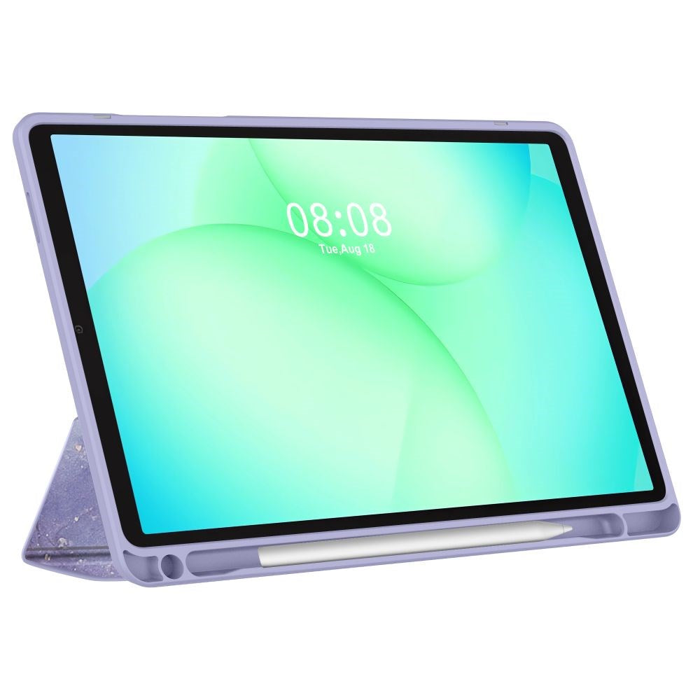 Samsung Galaxy Tab A11 / A9 Tech-Protect SC Pen Hybrid Flip Deksel m. Stylus Holder - Lilla Marble/ Gjennomsiktig