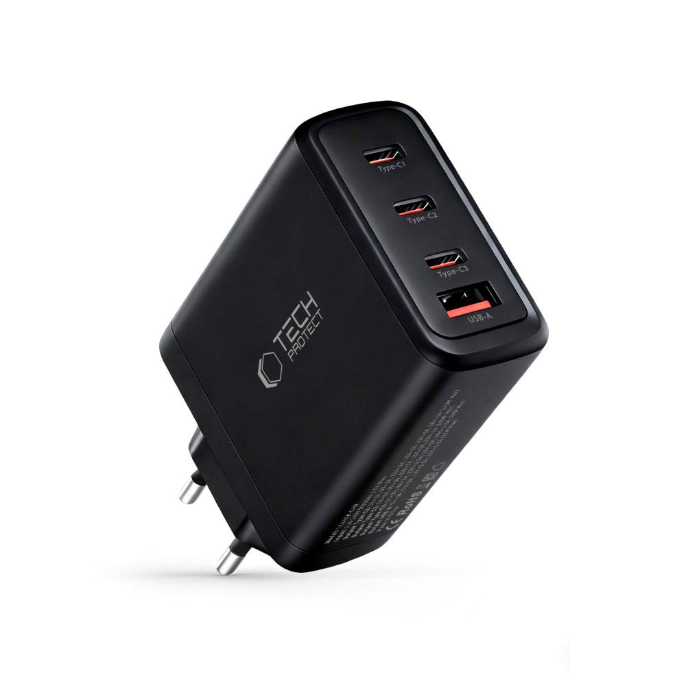 Tech-Protect 140W GaN Vegglader m. 1 x USB-A & 3 x USB-C – Svart