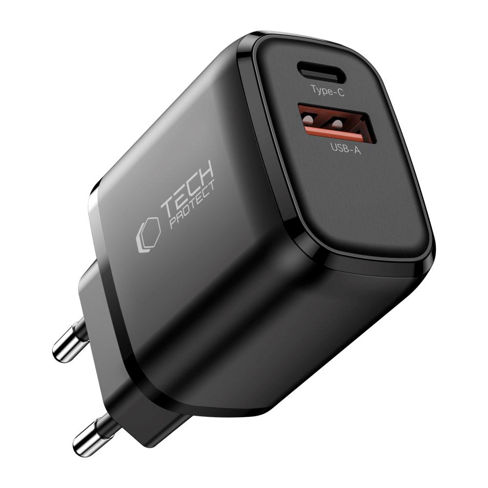 Tech-Protect 45W Vegglader m. 1 x USB-C & 1 x USB-A - Svart