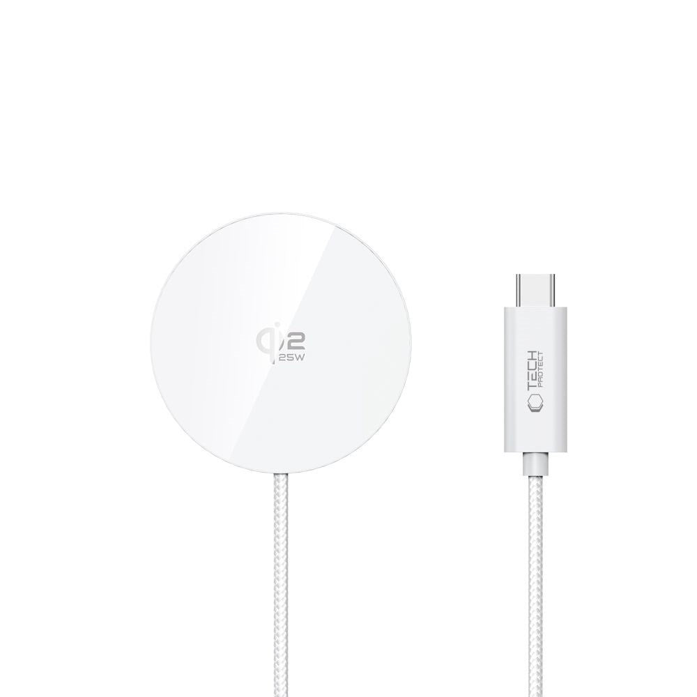 Tech-Protect 25W Qi2 Magnetisk Trådløs Lader - MagSafe Kompatibel - Hvit