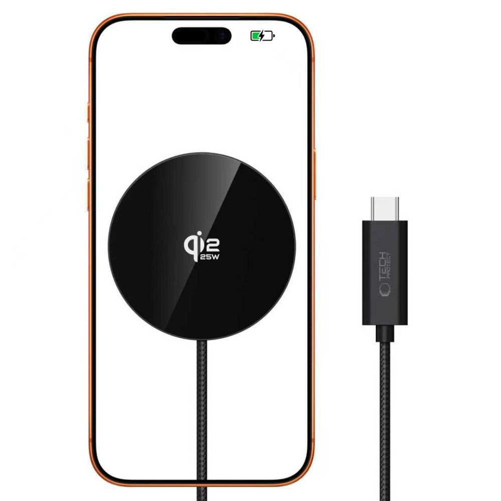 Tech-Protect 25W Qi2 Magnetisk Trådløs Lader - MagSafe Kompatibel - Svart