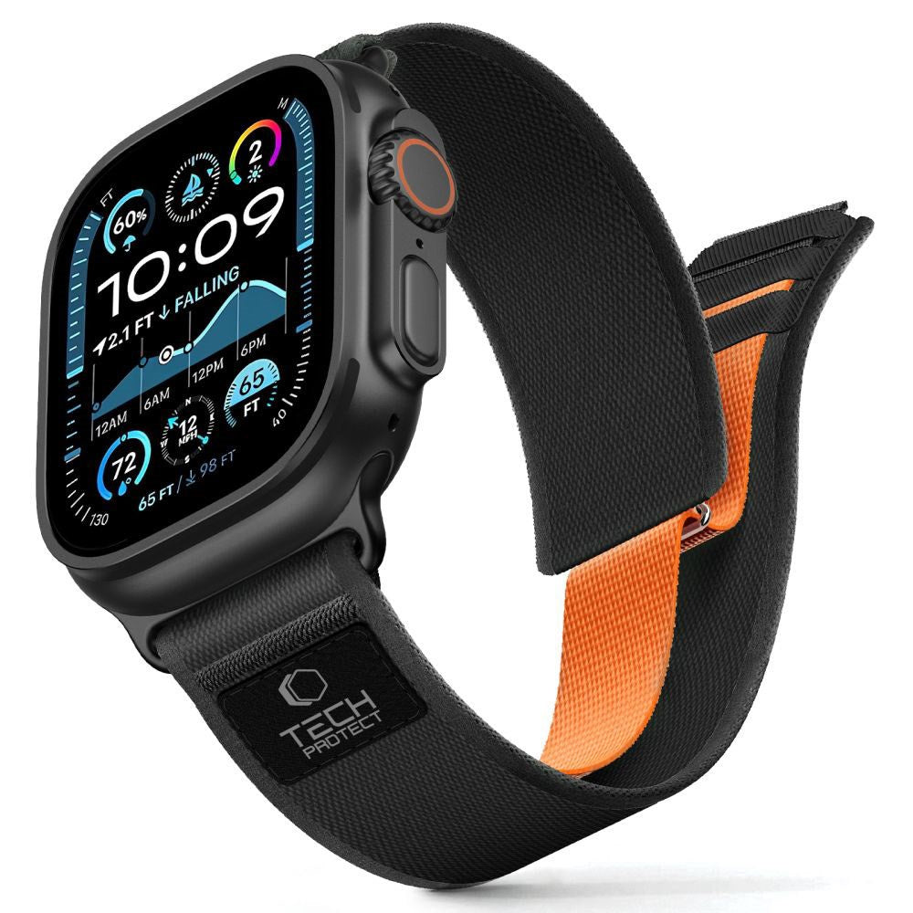 Apple Watch (44/SE/45/46/49Mm) Tech-Protect Nylon Elite Reim - Svart / Oransje