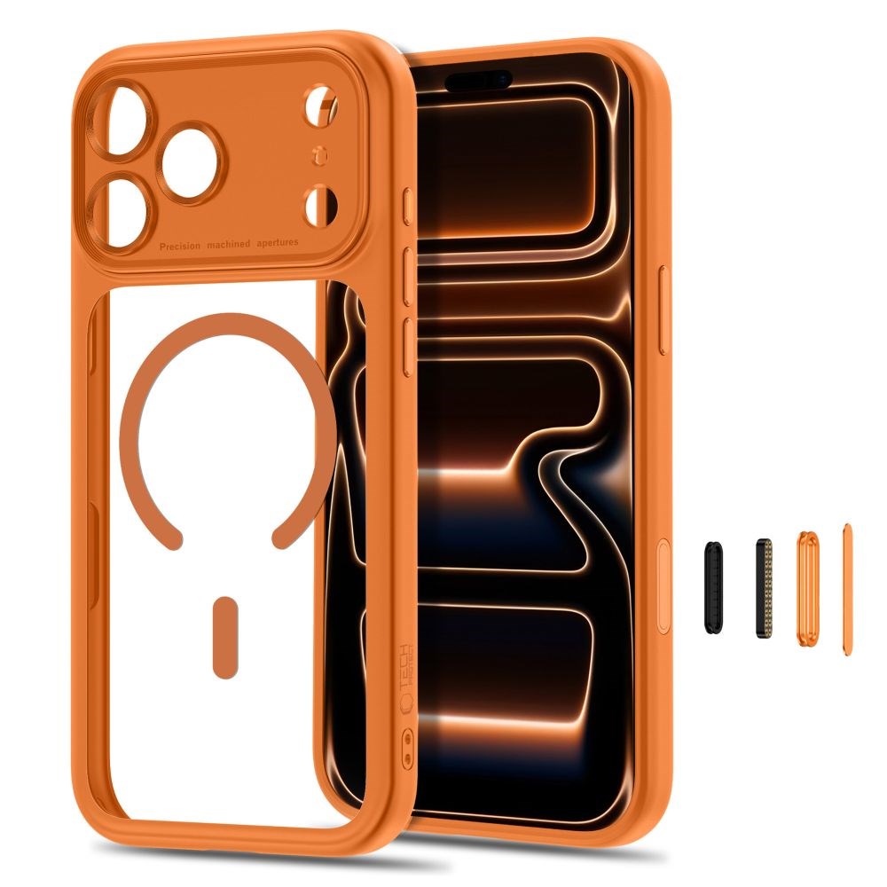 iPhone 18 Pro Max / 17 Pro Max Tech-Protect MagPeak Deksel - MagSafe Kompatibel - Oransje / Gjennomsiktig