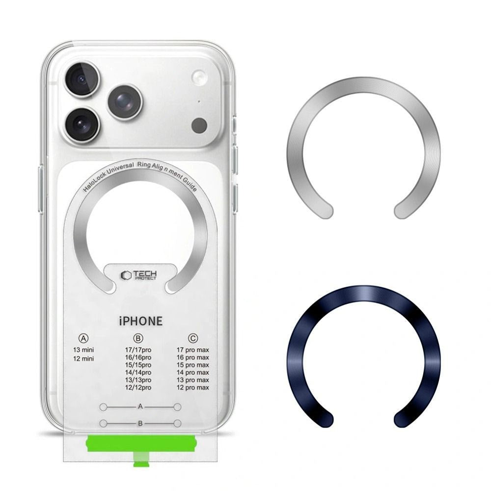 Tech-Protect MagSafe Kompatibel Magnetisk Ring m. Installasjonsramme - 2 stk - Sølv / Blå