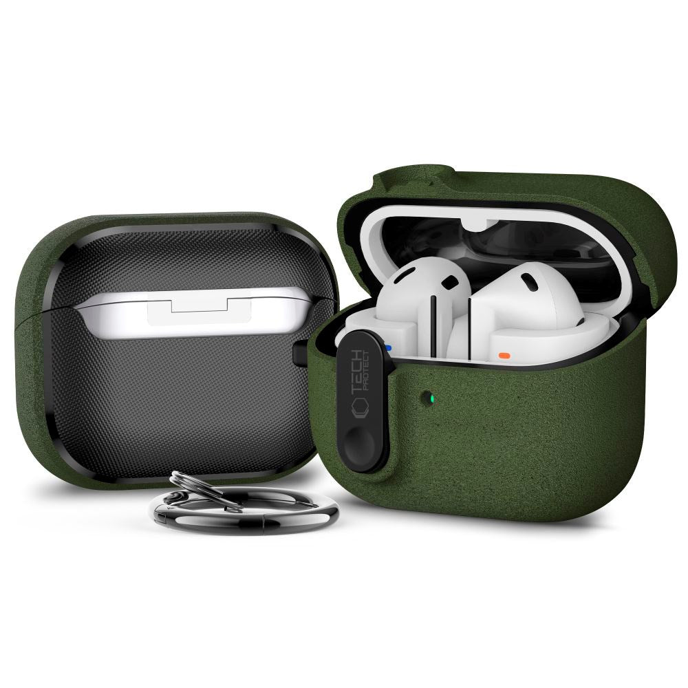 Samsung Galaxy Buds 3 / 3 Pro / 3 FE Tech-Protect Slim Hook Deksel m. Karabinkrok – Grønn
