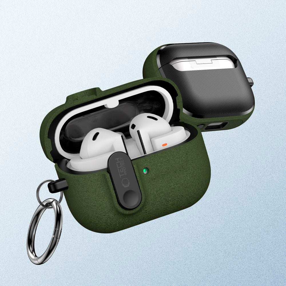 Samsung Galaxy Buds 3 / 3 Pro / 3 FE Tech-Protect Slim Hook Deksel m. Karabinkrok – Grønn