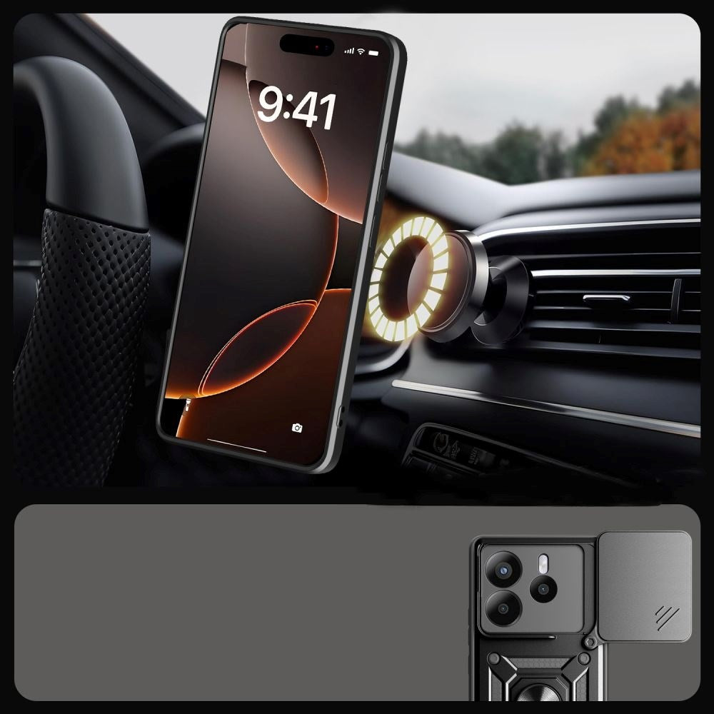 Xiaomi Redmi Note 14 (5G) Tech-Protect Camshield Deksel med Magnetisk Ring og Stativfunksjon - Svart