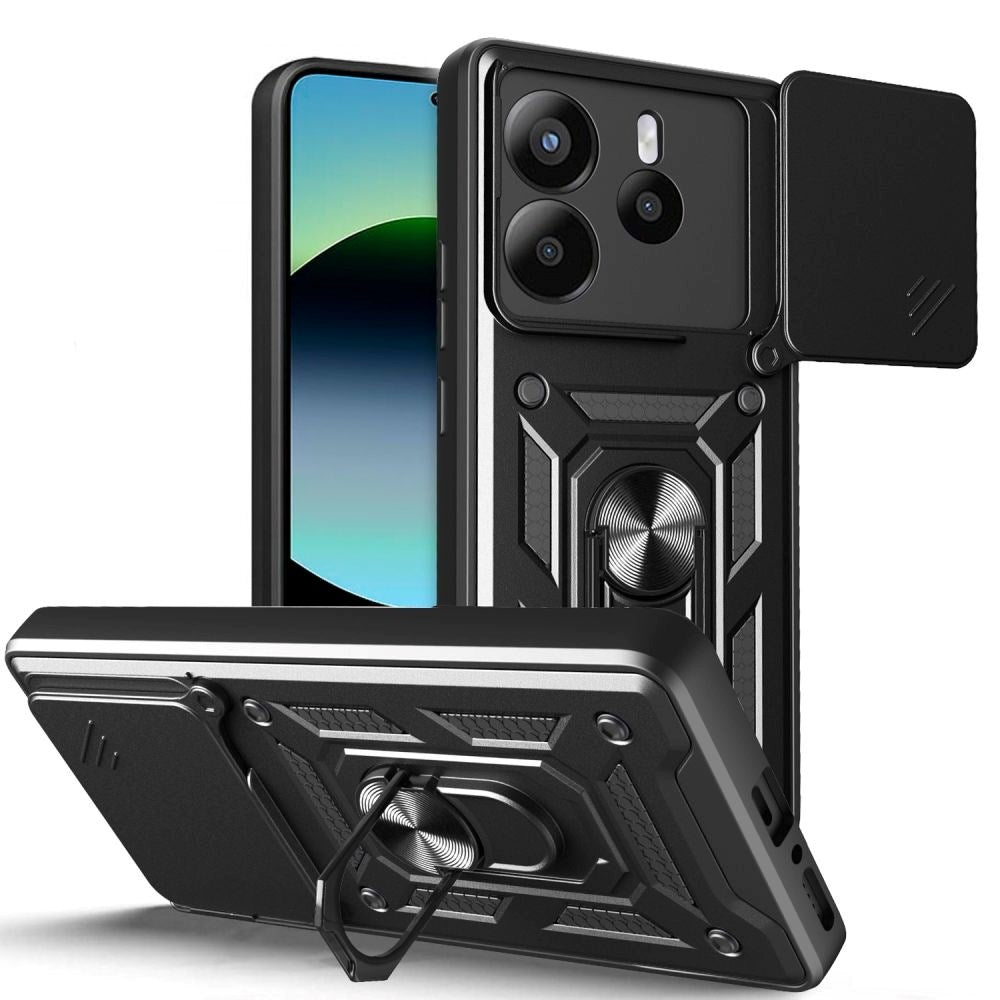 Xiaomi Redmi Note 14 (5G) Tech-Protect Camshield Deksel med Magnetisk Ring og Stativfunksjon - Svart