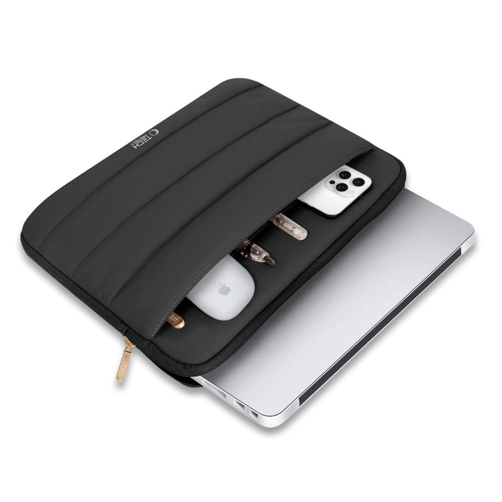 Tech-Protect Fluffy MacBook / Laptop 13-14" (25 x 35 cm) Sleeve med Ekstra Glidelåslomme - Svart