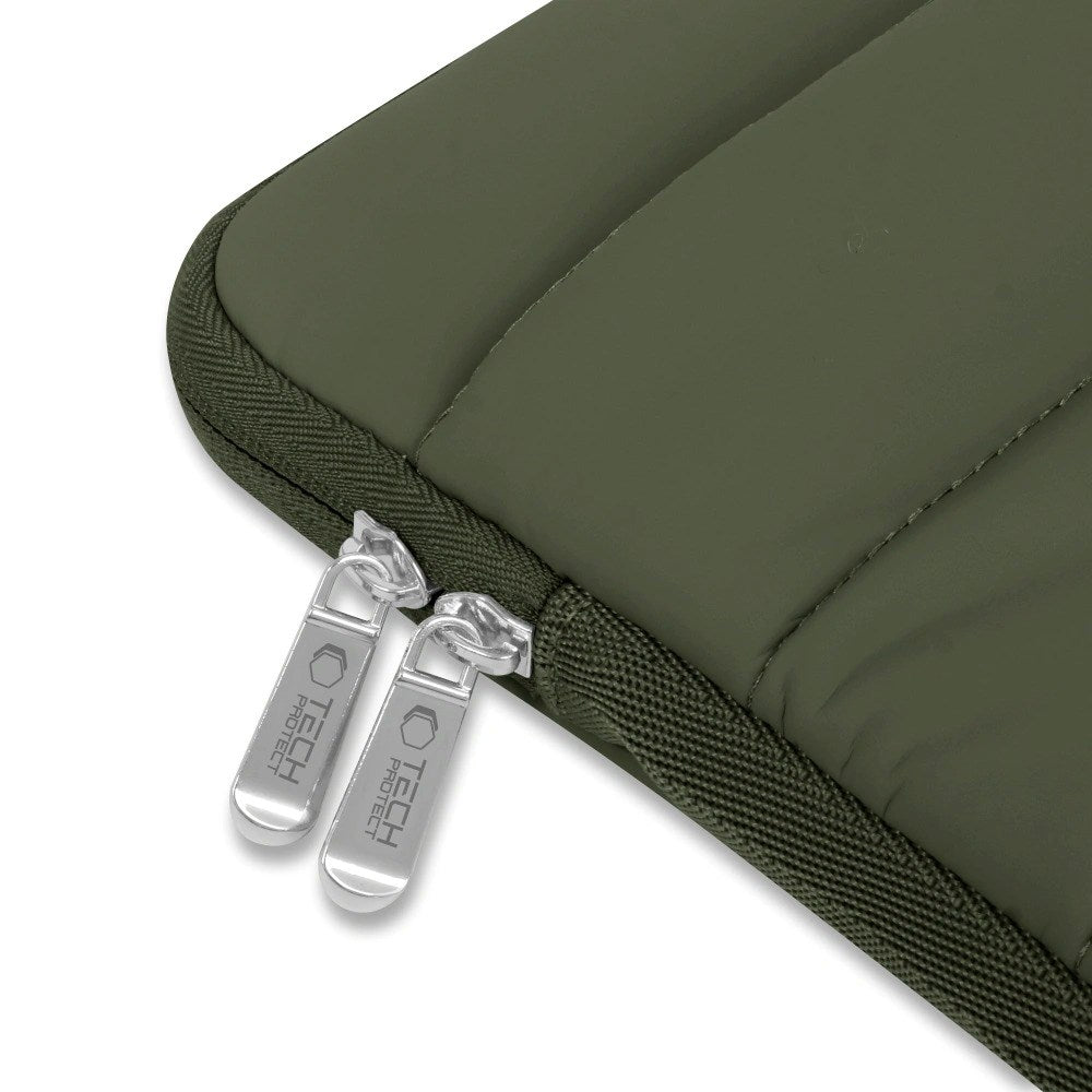 Tech-Protect Fluffy MacBook / Laptop 13-14" (25 x 35 cm) Sleeve med Ekstra Glidelåslomme - Mørkegrønn
