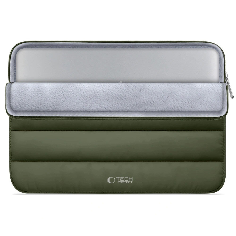 Tech-Protect Fluffy MacBook / Laptop 15-16" (27 x 38 cm) Sleeve med Ekstra Glidelåslomme - Mørkegrønn