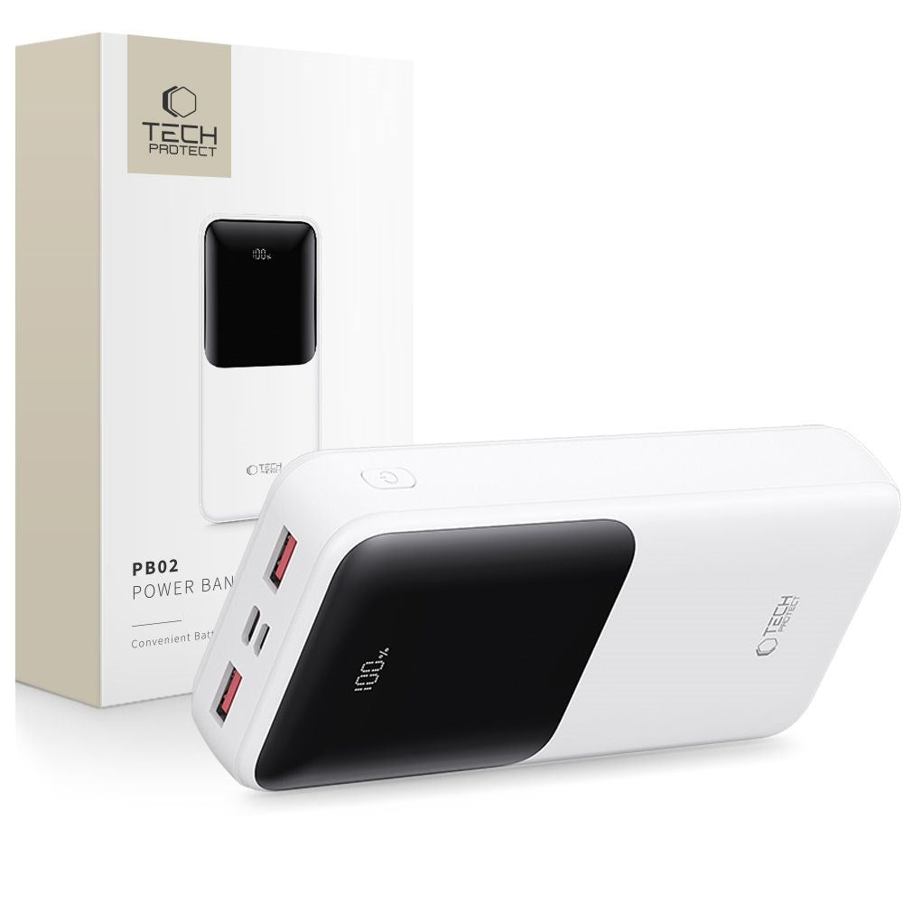 Tech-Protect Powerbank 20000mAh – Rask lading med 22.5W - Hvit