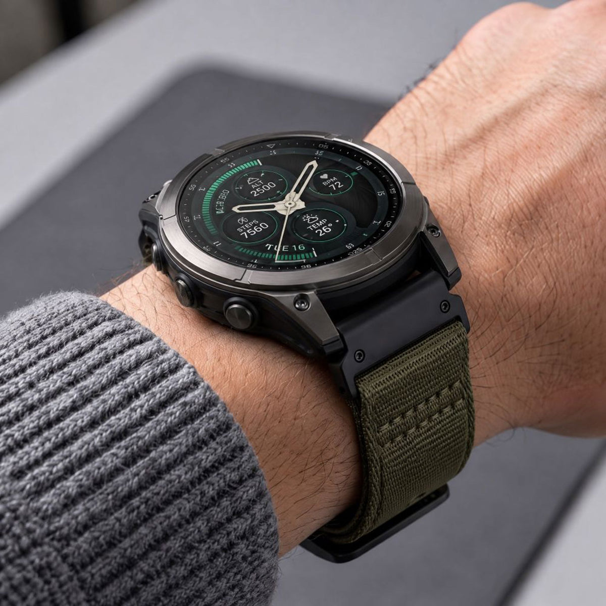 Universal Garmin 26mm QuickFit Tech-Protect Classic Nylon Reim - Grønn