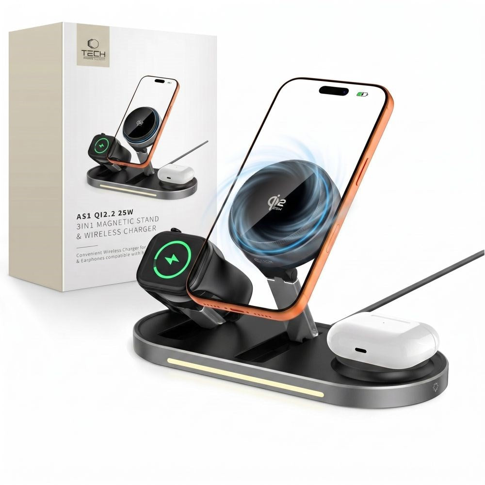 Tech-Protect A51 ARCTICBOOST 3-i-1 Trådløs Lader 25W - MagSafe / Qi2 Kompatibel - Svart