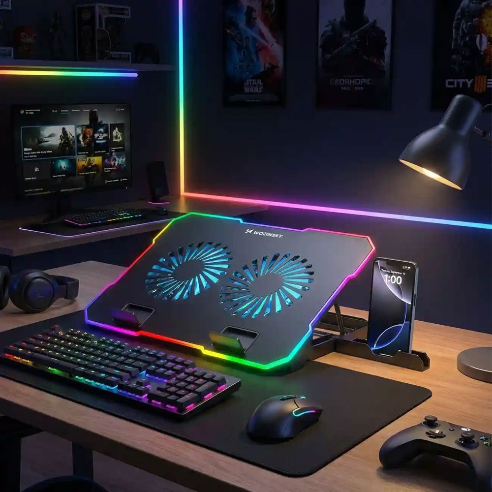 Wozinsky NitroCool Datastativ med RGB-Belysning & Kjøling – Svart