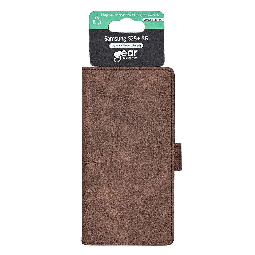 Samsung Galaxy S25+ (Plus) GEAR Classic Flip-deksel Kunst Skinn med Kortholder - Brun