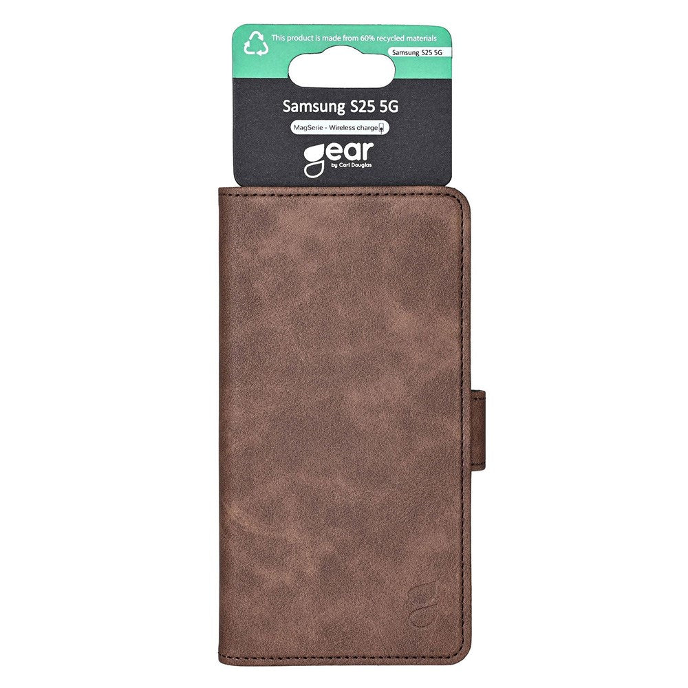 Samsung Galaxy S25 GEAR Classic Flip-deksel Kunst Skinn med Kortholder - Brun