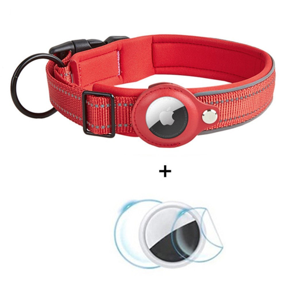 Hundehalsbånd med Holder for AirTag 1. & 2. Gen. - Størrelse M (38-45 cm) - Rød